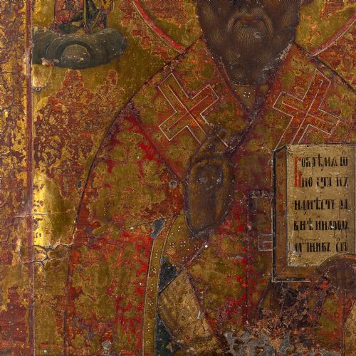 19THCENTURY RUSSIAN ICON ST NICHOLAS OF MYRA TEMPERA WITH GILDING ON WOOD - ADDITIONAL PHOTO 4