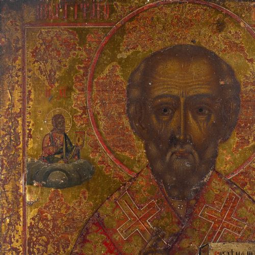 19THCENTURY RUSSIAN ICON ST NICHOLAS OF MYRA TEMPERA WITH GILDING ON WOOD - ADDITIONAL PHOTO 5