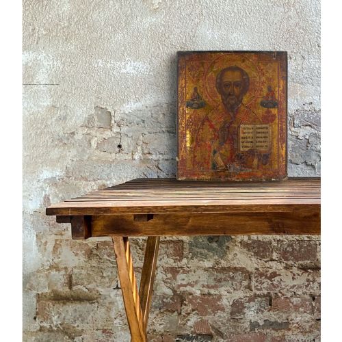 19THCENTURY RUSSIAN ICON ST NICHOLAS OF MYRA TEMPERA WITH GILDING ON WOOD - ADDITIONAL PHOTO 7