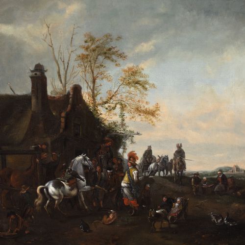 PHILIPS WOUWERMAN FOLLOWER A DAPPLED HORSE OUTSIDE THE SMITHY ANTIQUE OIL PAINTING - ADDITIONAL PHOTO 7