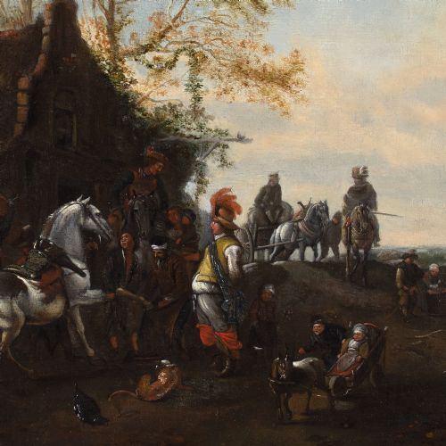 PHILIPS WOUWERMAN FOLLOWER A DAPPLED HORSE OUTSIDE THE SMITHY ANTIQUE OIL PAINTING - ADDITIONAL PHOTO 8