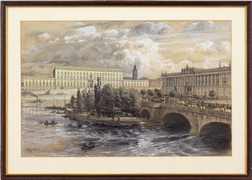 david ljungdahl royal palace parliament house stockholm antique drawing - CATEGORY: ANTIQUE ART - DATED 1890