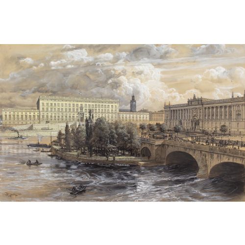DAVID LJUNGDAHL ROYAL PALACE PARLIAMENT HOUSE STOCKHOLM ANTIQUE DRAWING - ADDITIONAL PHOTO 2
