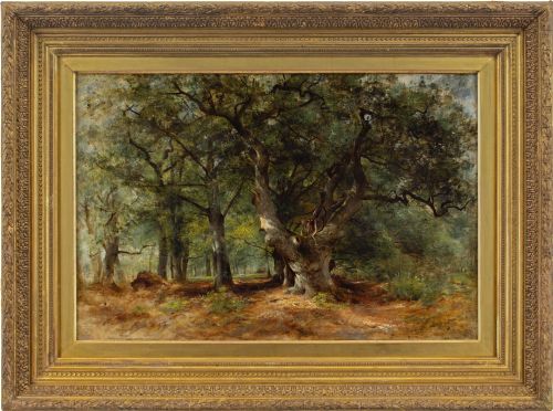 william gosling rba an oak tree in a sunlit glade antique oil painting - CATEGORY: ANTIQUE ART - DATED 1870