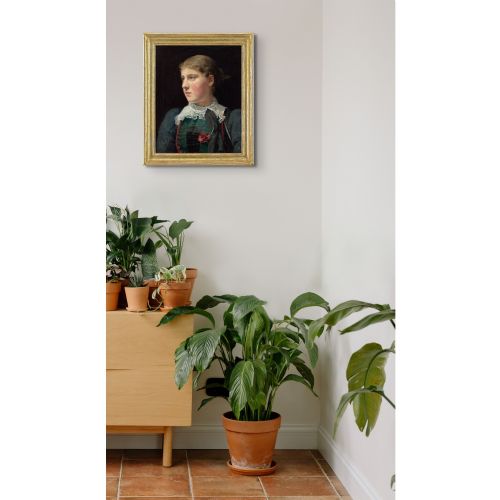 LATE 19THCENTURY GERMAN SCHOOL PORTRAIT OF A GIRL WITH A RED CARNATION ANTIQUE OIL PAINTING - ADDITIONAL PHOTO 1