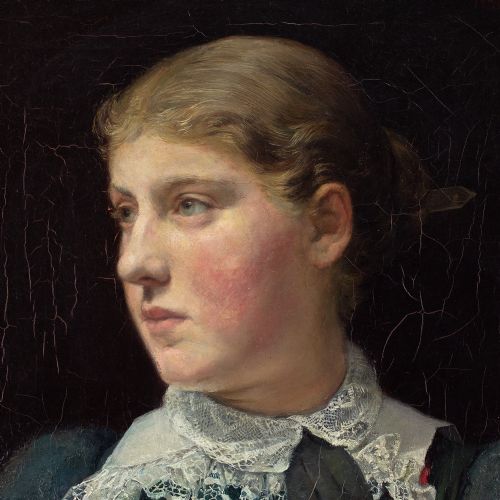 LATE 19THCENTURY GERMAN SCHOOL PORTRAIT OF A GIRL WITH A RED CARNATION ANTIQUE OIL PAINTING - ADDITIONAL PHOTO 6