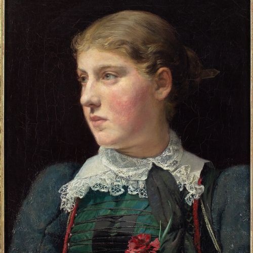 LATE 19THCENTURY GERMAN SCHOOL PORTRAIT OF A GIRL WITH A RED CARNATION ANTIQUE OIL PAINTING - ADDITIONAL PHOTO 7