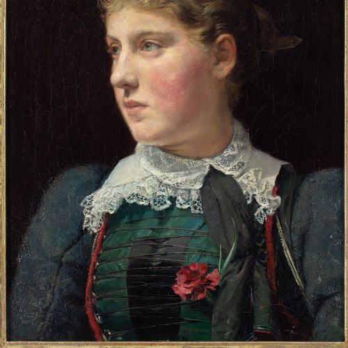 LATE 19THCENTURY GERMAN SCHOOL PORTRAIT OF A GIRL WITH A RED CARNATION ANTIQUE OIL PAINTING - ADDITIONAL PHOTO 8
