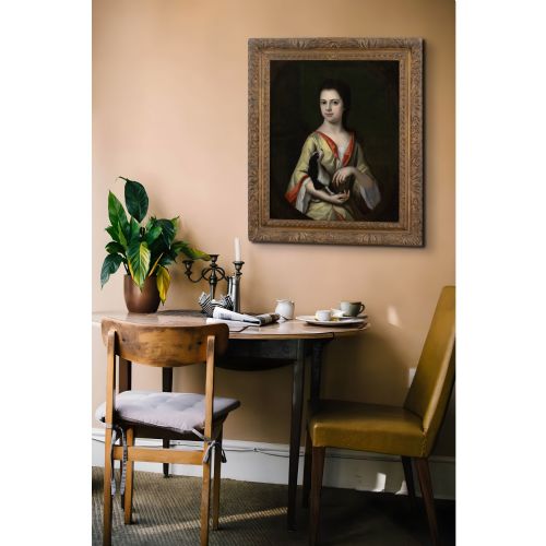 CHARLES DAGAR CIRCLE PORTRAIT OF A YOUNG LADY WITH A SPANIEL ANTIQUE OIL PAINTING - ADDITIONAL PHOTO 1