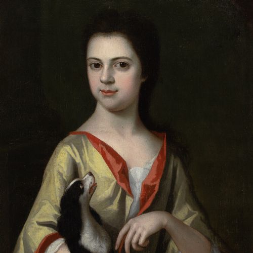 CHARLES DAGAR CIRCLE PORTRAIT OF A YOUNG LADY WITH A SPANIEL ANTIQUE OIL PAINTING - ADDITIONAL PHOTO 4