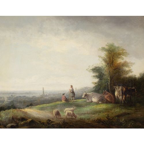 fig 1. Aelbert Cuyp (After), View On A Plain - Antique Oil Painting
