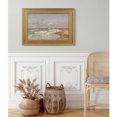 VILHELM ARNESEN COASTAL VIEW WITH BEACH LIGHTHOUSE ANTIQUE OIL PAINTING - ADDITIONAL PHOTO 2
