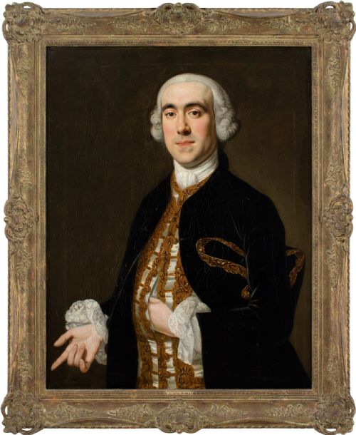 henry pickering circle portrait of a gentleman with a tricorn antique oil painting - CATEGORY: ANTIQUE ART - DATED 1750