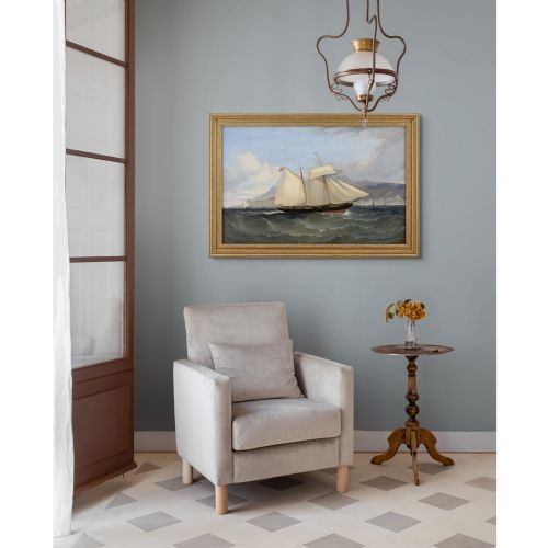 WILLIAM ADOLPHUS KNELL ATTRIBUTED YACHTING IN THE MEDITERRANEAN ANTIQUE OIL PAINTING - ADDITIONAL PHOTO 3