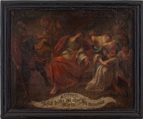 mid17thcentury german school jesus meets the women of jerusalem antique oil painting - CATEGORY: ANTIQUE ART - DATED 17TH CENTURY