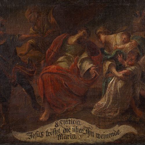 MID17THCENTURY GERMAN SCHOOL JESUS MEETS THE WOMEN OF JERUSALEM ANTIQUE OIL PAINTING - ADDITIONAL PHOTO 4