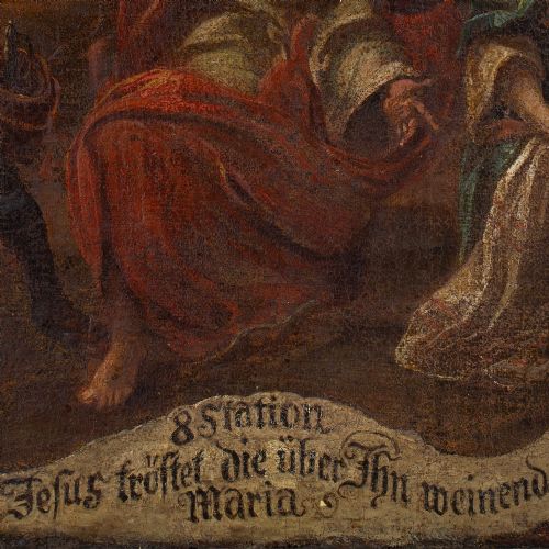 MID17THCENTURY GERMAN SCHOOL JESUS MEETS THE WOMEN OF JERUSALEM ANTIQUE OIL PAINTING - ADDITIONAL PHOTO 5