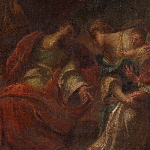 MID17THCENTURY GERMAN SCHOOL JESUS MEETS THE WOMEN OF JERUSALEM ANTIQUE OIL PAINTING - ADDITIONAL PHOTO 6