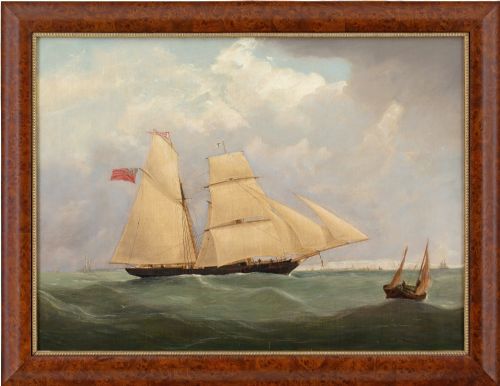 joseph heard circle the brigantine shamrock on choppy waters antique oil painting - CATEGORY: ANTIQUE ART - DATED 1850