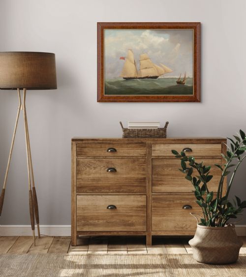 JOSEPH HEARD CIRCLE THE BRIGANTINE SHAMROCK ON CHOPPY WATERS ANTIQUE OIL PAINTING - ADDITIONAL PHOTO 1