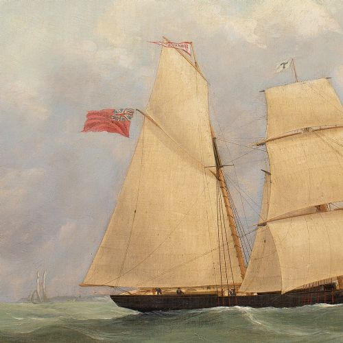 JOSEPH HEARD CIRCLE THE BRIGANTINE SHAMROCK ON CHOPPY WATERS ANTIQUE OIL PAINTING - ADDITIONAL PHOTO 7