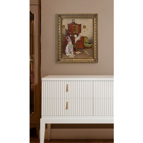 KARL VIKTOR MAYR DRESSING ROOM INTERIOR ANTIQUE OIL PAINTING - ADDITIONAL PHOTO 3