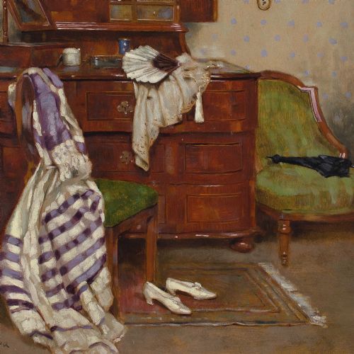 KARL VIKTOR MAYR DRESSING ROOM INTERIOR ANTIQUE OIL PAINTING - ADDITIONAL PHOTO 6