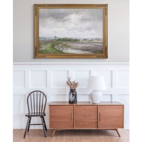 JOHN FALCONAR SLATER RIVER LANDSCAPE WITH TOWN ANTIQUE OIL PAINTING - ADDITIONAL PHOTO 2