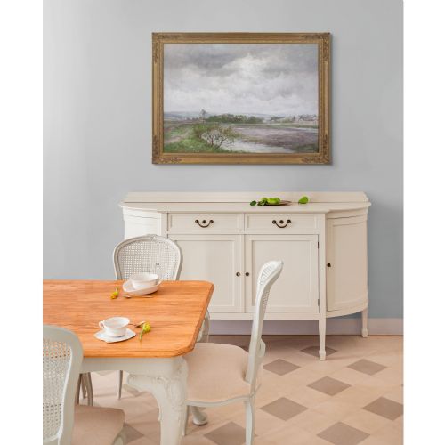 JOHN FALCONAR SLATER RIVER LANDSCAPE WITH TOWN ANTIQUE OIL PAINTING - ADDITIONAL PHOTO 3