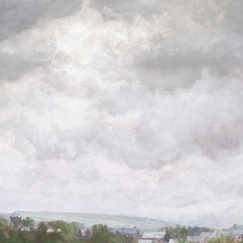 JOHN FALCONAR SLATER RIVER LANDSCAPE WITH TOWN ANTIQUE OIL PAINTING - ADDITIONAL PHOTO 6