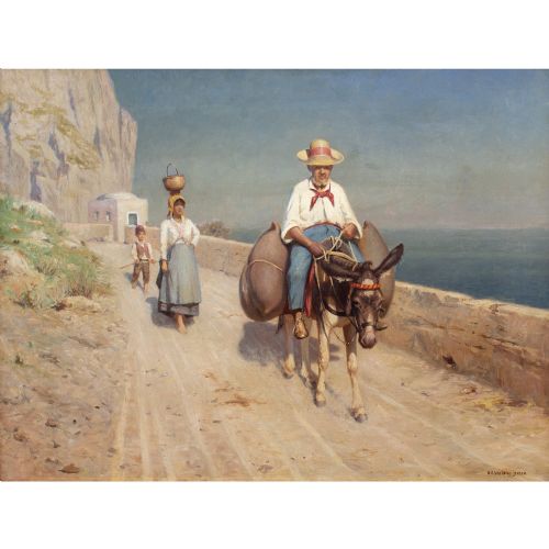NIELS FREDERIK SCHITTZJENSEN TRAVELLING FAMILY CAPRI ANTIQUE OIL PAINTING - ADDITIONAL PHOTO 1
