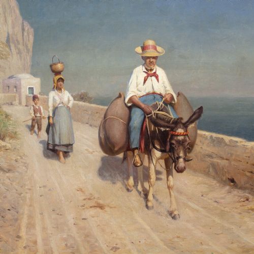 NIELS FREDERIK SCHITTZJENSEN TRAVELLING FAMILY CAPRI ANTIQUE OIL PAINTING - ADDITIONAL PHOTO 4