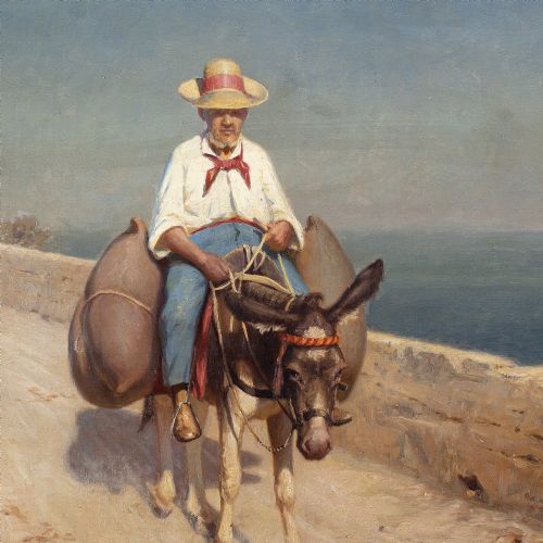 NIELS FREDERIK SCHITTZJENSEN TRAVELLING FAMILY CAPRI ANTIQUE OIL PAINTING - ADDITIONAL PHOTO 5