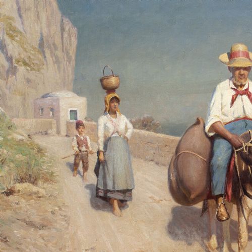 NIELS FREDERIK SCHITTZJENSEN TRAVELLING FAMILY CAPRI ANTIQUE OIL PAINTING - ADDITIONAL PHOTO 6