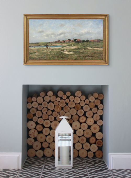 ALFRED CONQUEST COASTAL LANDSCAPE WITH VILLAGE FIGURES ANTIQUE OIL PAINTING - ADDITIONAL PHOTO 3