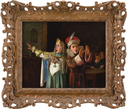 charles hunt the young thespians antique oil painting - CATEGORY: ANTIQUE ART - DATED 1870