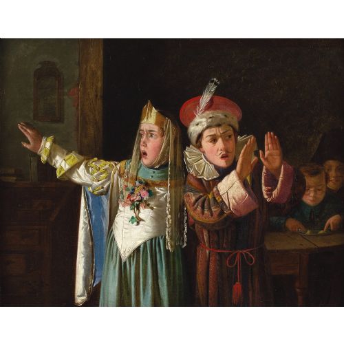 CHARLES HUNT THE YOUNG THESPIANS ANTIQUE OIL PAINTING - ADDITIONAL PHOTO 2