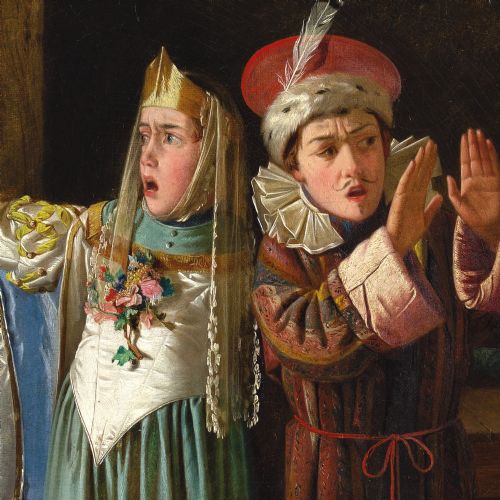 CHARLES HUNT THE YOUNG THESPIANS ANTIQUE OIL PAINTING - ADDITIONAL PHOTO 4