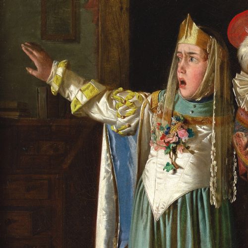 CHARLES HUNT THE YOUNG THESPIANS ANTIQUE OIL PAINTING - ADDITIONAL PHOTO 5