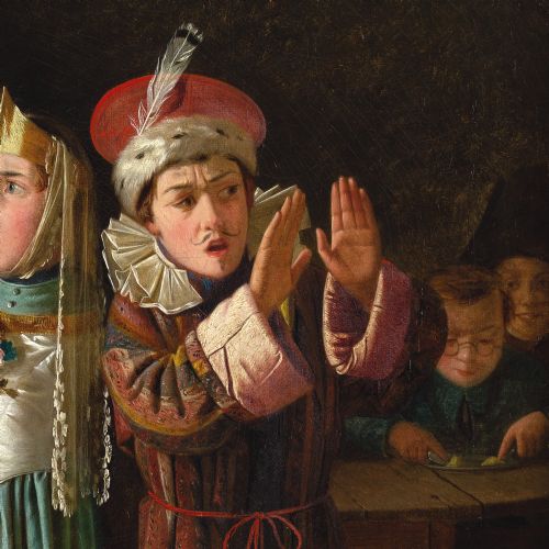 CHARLES HUNT THE YOUNG THESPIANS ANTIQUE OIL PAINTING - ADDITIONAL PHOTO 6