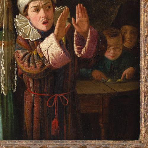 CHARLES HUNT THE YOUNG THESPIANS ANTIQUE OIL PAINTING - ADDITIONAL PHOTO 7