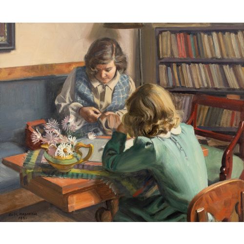 GUSTAF MAGNUSSON NEEDLEWORK OIL PAINTING - ADDITIONAL PHOTO 1