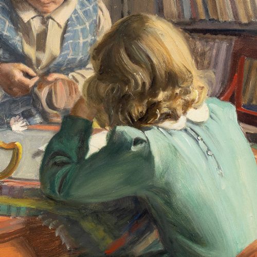 GUSTAF MAGNUSSON NEEDLEWORK OIL PAINTING - ADDITIONAL PHOTO 4