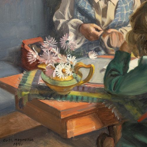 GUSTAF MAGNUSSON NEEDLEWORK OIL PAINTING - ADDITIONAL PHOTO 6