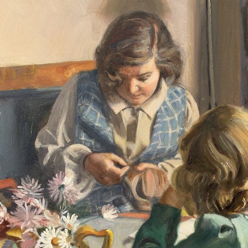 GUSTAF MAGNUSSON NEEDLEWORK OIL PAINTING - ADDITIONAL PHOTO 7