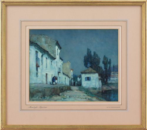 albert moulton foweraker rba moonlight algeciras watercolour - CATEGORY: ANTIQUE ART - DATED 1920
