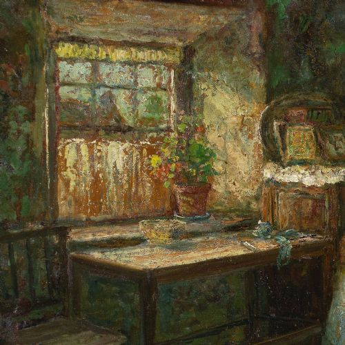 JOHN FALCONAR SLATER INTERIOR WITH WOMAN READING ANTIQUE OIL PAINTING - ADDITIONAL PHOTO 8