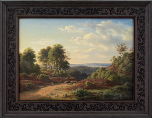frederik christian kirskou picturesque landscape with farmer driving oxon antique oil painting - CATEGORY: ANTIQUE ART - DATED 1850