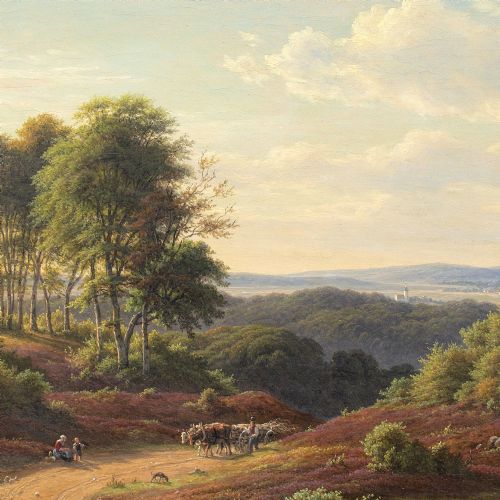 FREDERIK CHRISTIAN KIRSKOU PICTURESQUE LANDSCAPE WITH FARMER DRIVING OXON ANTIQUE OIL PAINTING - ADDITIONAL PHOTO 4