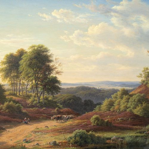 FREDERIK CHRISTIAN KIRSKOU PICTURESQUE LANDSCAPE WITH FARMER DRIVING OXON ANTIQUE OIL PAINTING - ADDITIONAL PHOTO 6